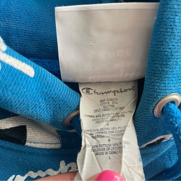 Champion Men's Reverse Weave Pullover Hoodie size Large. all-over logo print - Picture 3 of 7